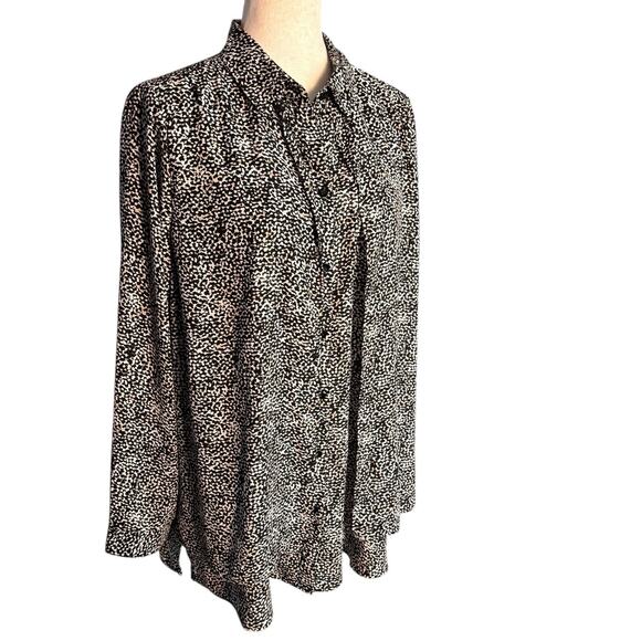 Chico's Womens 2, L, 14 Black White Safari Dots Button Layered Blouse Shirt - Picture 3 of 7